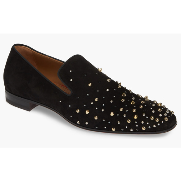 Christian Louboutin Mens Milkylion Flat Black Suede Gold Spike Dress Loafer 40 7